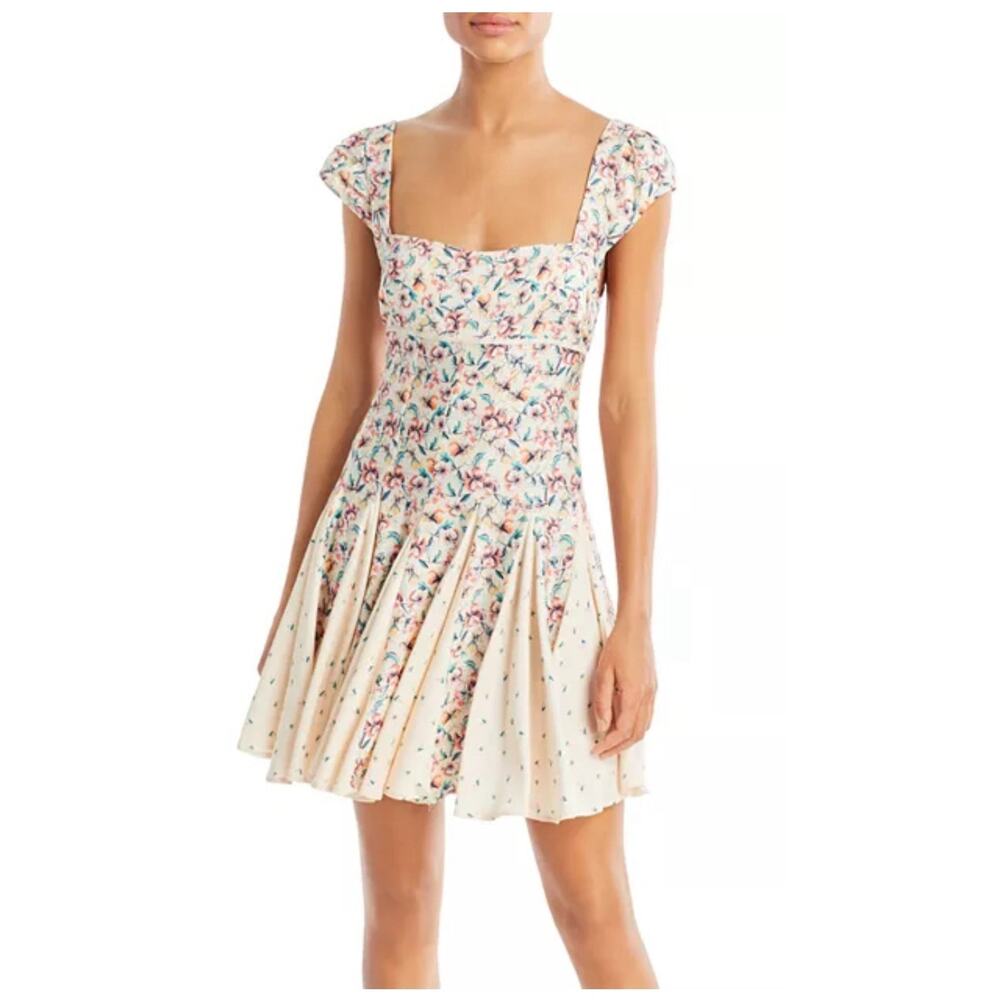 Free People Womens Ponderosa Cutout Minidress Sz M Peach Floral Flippy Skirt